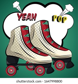 Retro roller skates with a comic expression. Pop art illustration - Vector