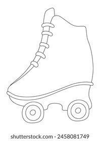 Retro roller skates isolated on white background. Hippie drawing. Wheels, riding, driving. For holiday card, banner, children, drawing, tattoo, decorative, concept, coloring book. Hand drawn. Vector
