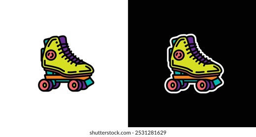 Retro roller skates on white and black background. Original vector illustration in vintage style. Hand drawn, not AI