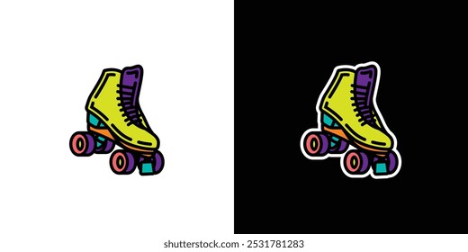 Retro roller skates on white and black background. Original vector illustration in vintage style. Hand drawn, not AI