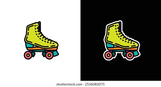 Retro roller skates on white and black background. Original vector illustration in vintage style. Hand drawn, not AI