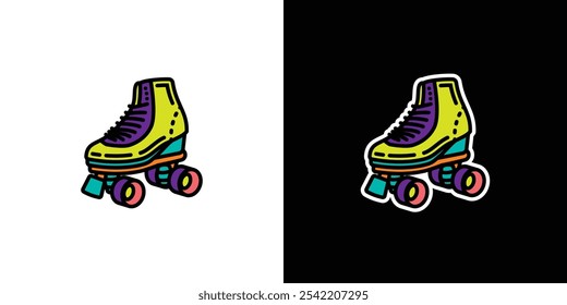 Retro roller skates on white and black background. Original vector illustration in vintage style. Hand drawn, not AI