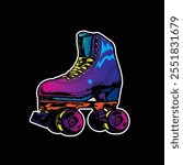 Retro roller skates. Original vector illustration in vintage style. T-shirt design.  Hand drawn, not AI