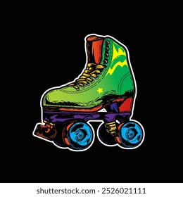 Retro roller skates. Original vector illustration in vintage style. T-shirt design. Hand drawn, not AI