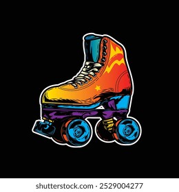 Patines retro. Ilustración vectorial original en estilo vintage. Diseño de camiseta. Dibujado a mano, no AI