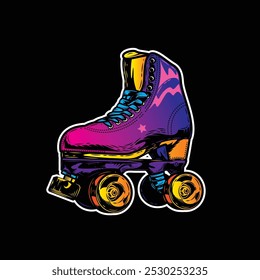 Retro roller skates. Original vector illustration in vintage style. T-shirt design. Hand drawn, not AI