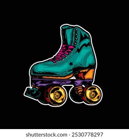 Retro roller skates. Original vector illustration in vintage style. T-shirt design. Hand drawn, not AI