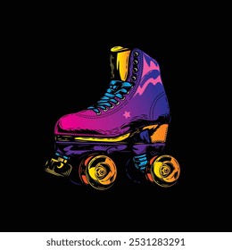 Retro roller skates. Original vector illustration in vintage style. T-shirt design. Hand drawn, not AI