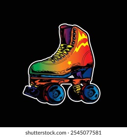 Retro roller skates. Original vector illustration in vintage style. T-shirt design. Hand drawn, not AI