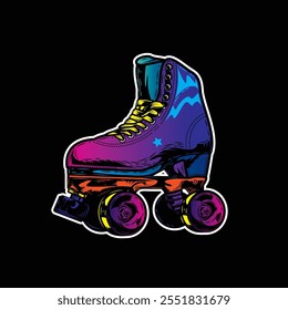 Patins de rodas retro. Ilustração vetorial original em estilo vintage. Design de camiseta.  Desenhado à mão, não com IA