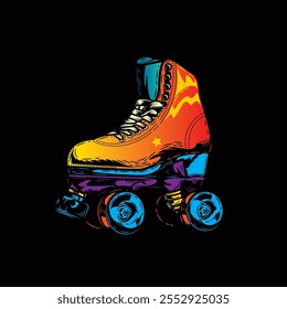 Retro roller skates. Original vector illustration in vintage style. T-shirt design. Hand drawn, not AI