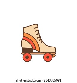 Retro roller skates outline color icon. Vintage rollerblades. Cartoon 70s 80s inspired nostalgia inline skating boots. Vector illustration isolated on white.