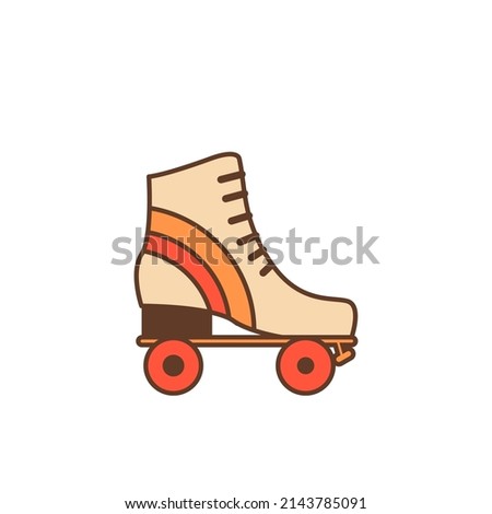 Retro roller skates outline color icon. Vintage rollerblades. Cartoon 70s 80s inspired nostalgia inline skating boots. Vector illustration isolated on white.