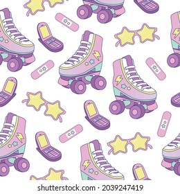 Retro roller skates pastel seamless pattern for fabric, linen, textiles and wallpaper