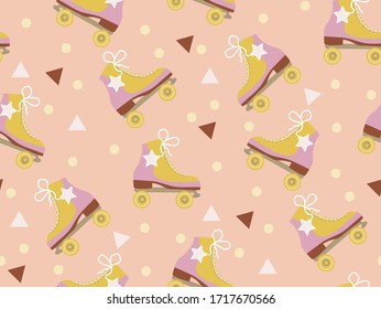 Retro roller skates pattern modern trendy hipster style. Background, endless repeating texture. Vector illustration