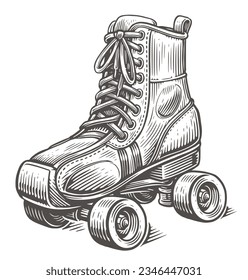 Patines de rodillos retro. Rollerblading, concepto de patinaje. Esbozar ilustración vectorial vintage