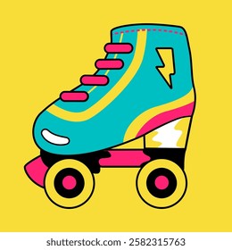 Retro roller skates shoe design graphic, illustration.Vector flat .Isolated on yellow background.