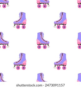 Retro roller skates vector flat style seamless pattern