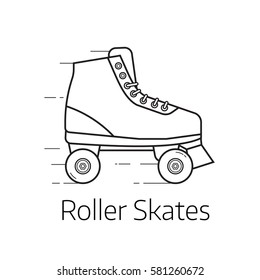 Retro roller skates vector illustration. Alternative city transport sport roller blades in thin line design. Personal transportation equipment.