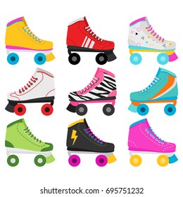 Retro Roller Skates In White Background