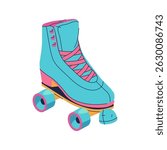 Retro roller with wheels or rollerblading footwear. Vector isolated icon for speed sport or clipart for motion and fitness hobby. Movement urban exercise item. Nostalgic emblem for athletic recreation