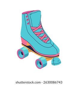 Retro roller with wheels or rollerblading footwear. Vector isolated icon for speed sport or clipart for motion and fitness hobby. Movement urban exercise item. Nostalgic emblem for athletic recreation