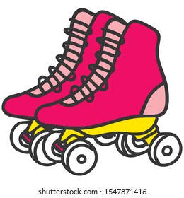 Retro rollers icon. Active sport accessories. Street sports element. Outdoor activity. Colorful icon isolated on white background.