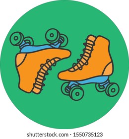 Retro rollers pair icon. Active sport accessories. Street sports element. Outdoor activity. Colorful icon isolated on white background.