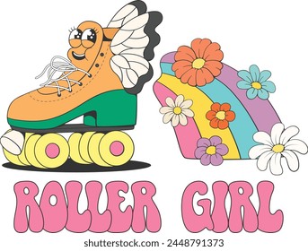 Retro roller-skate colorful cartoon character