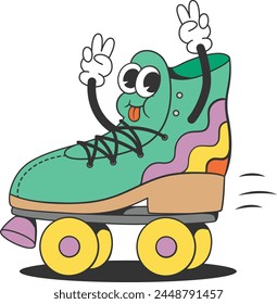 Retro roller-skate colorful cartoon character