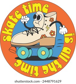 Retro roller-skate colorful cartoon character