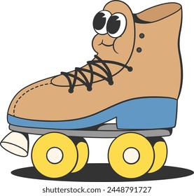 Retro roller-skate colorful cartoon character
