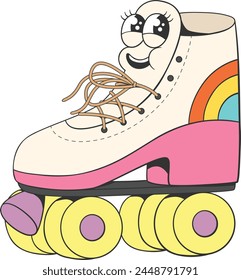 Retro roller-skate colorful cartoon character