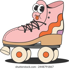 Retro roller-skate colorful cartoon character