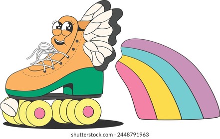 Retro roller-skate colorful cartoon character