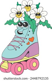 Retro roller-skate colorful cartoon character