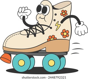 Retro roller-skate colorful cartoon character