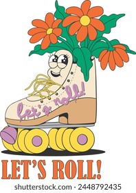 Retro roller-skate colorful cartoon character