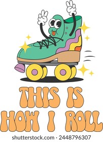 Retro roller-skate colorful cartoon character