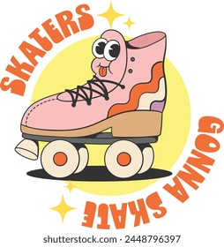 Retro roller-skate colorful cartoon character