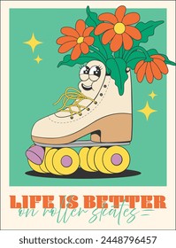Retro roller-skate colorful cartoon character