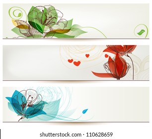 Retro romantic floral banners