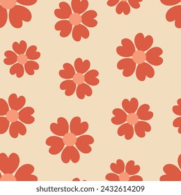 Retro romantic floral seamless pattern with red flowers
