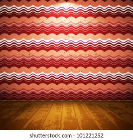 Retro room with wavy wallpaper