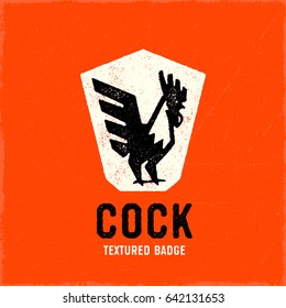 Retro Rooster Logo Badge. Vintage Textured Cock Vector Illustration.