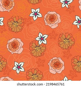 Retro Rose Floral Vector Seamless Pattern