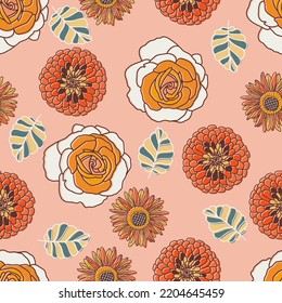 Retro-Rose-Bläschen-Vektorgrafik Nahtloses Muster