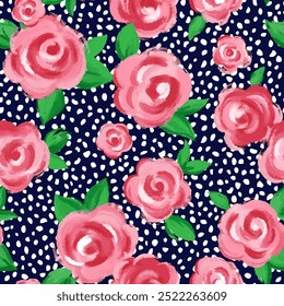 Retro rose pattern. Floral seamless background with irregular dot. Design for fashion textiles, fabric, print, graphics, backgrounds and crafts.