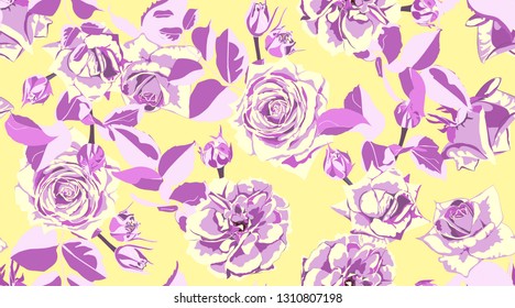 Retro Rose Pattern for Print, Fabric. Flowers Seamless Vintage Background. 