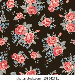 retro roses illustration~ seamless vector background